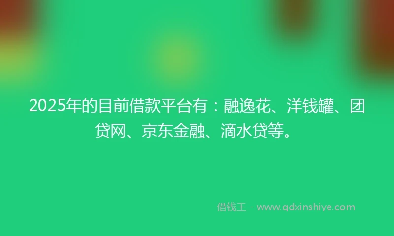 2025年的目前借款平台有：融逸花、洋钱罐、团贷网、京东金融、滴水贷等。