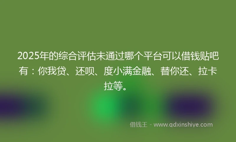 2025年的综合评估未通过哪个平台可以借钱贴吧有:你我贷、还呗、度小满金融、替你还、拉卡拉等。