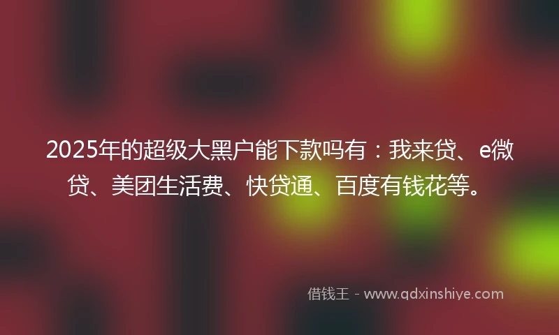 2025年的超级大黑户能下款吗有：我来贷、e微贷、美团生活费、快贷通、百度有钱花等。