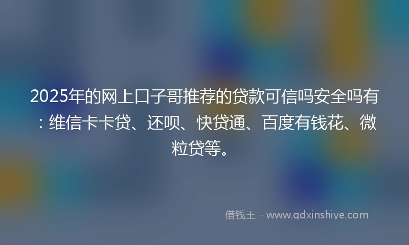 2025年的网上口子哥推荐的贷款可信吗安全吗有：维信卡卡贷、还呗、快贷通、百度有钱花、微粒贷等。