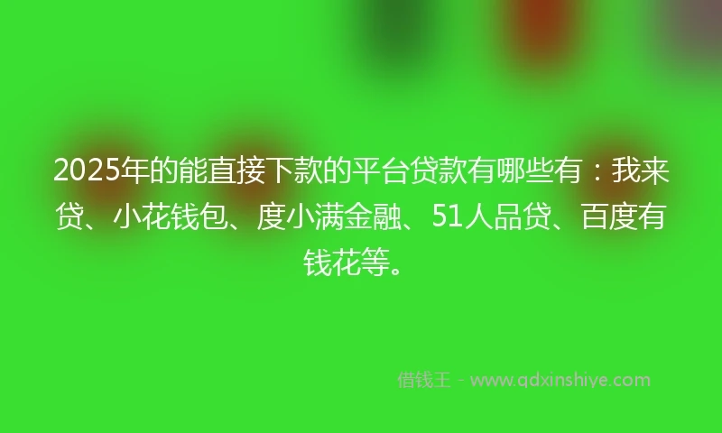 2025年的能直接下款的平台贷款有哪些有：我来贷、小花钱包、度小满金融、51人品贷、百度有钱花等。