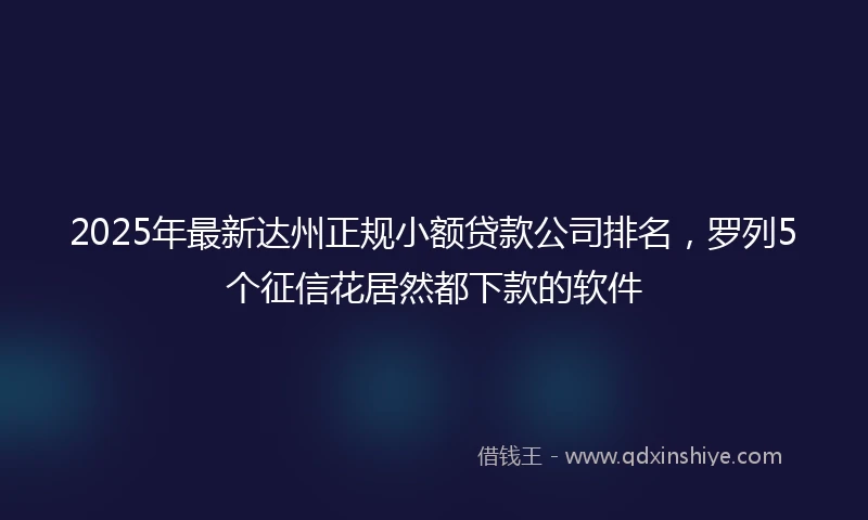 2025年最新达州正规小额贷款公司排名,罗列5个征信花居然都下款的软件