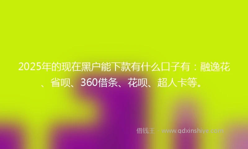 2025年的现在黑户能下款有什么口子有：融逸花、省呗、360借条、花呗、超人卡等。