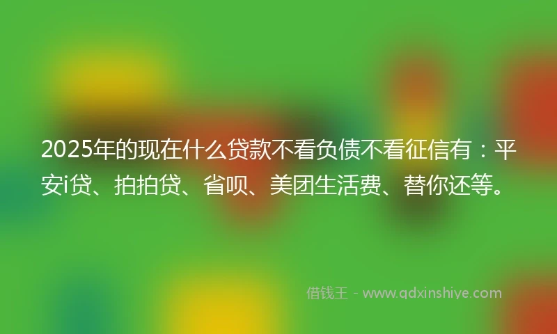 2025年的现在什么贷款不看负债不看征信有：平安i贷、拍拍贷、省呗、美团生活费、替你还等。