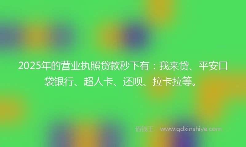 2025年的营业执照贷款秒下有：我来贷、平安口袋银行、超人卡、还呗、拉卡拉等。
