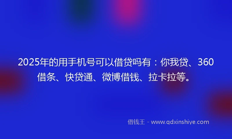 2025年的用手机号可以借贷吗有：你我贷、360借条、快贷通、微博借钱、拉卡拉等。