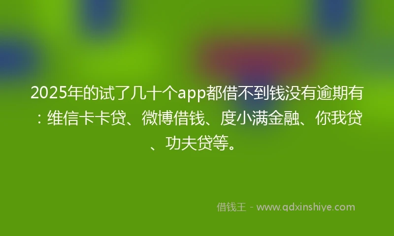 2025年的试了几十个app都借不到钱没有逾期有：维信卡卡贷、微博借钱、度小满金融、你我贷、功夫贷等。