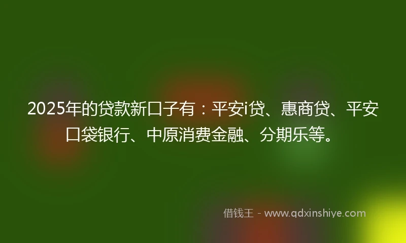 2025年的贷款新口子有：平安i贷、惠商贷、平安口袋银行、中原消费金融、分期乐等。