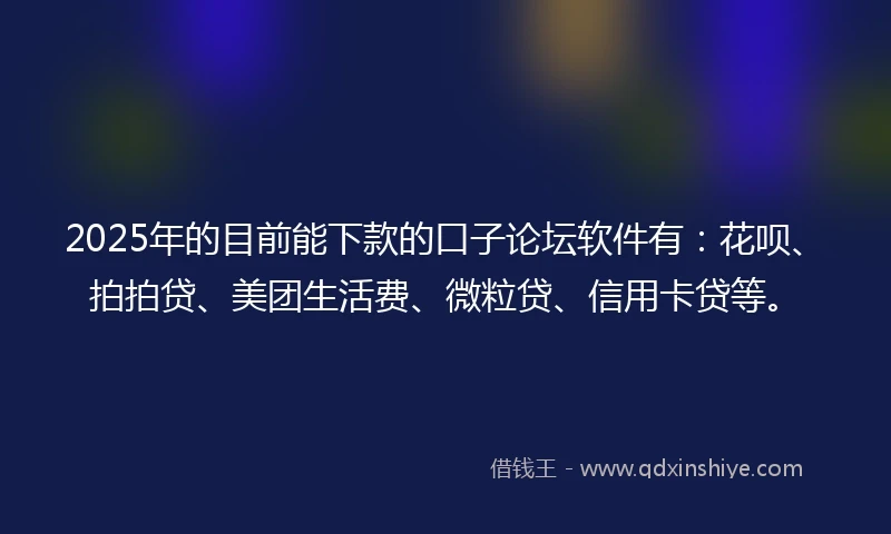2025年的目前能下款的口子论坛软件有：花呗、拍拍贷、美团生活费、微粒贷、信用卡贷等。