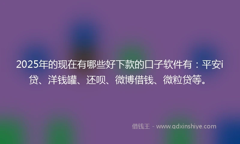 2025年的现在有哪些好下款的口子软件有：平安i贷、洋钱罐、还呗、微博借钱、微粒贷等。