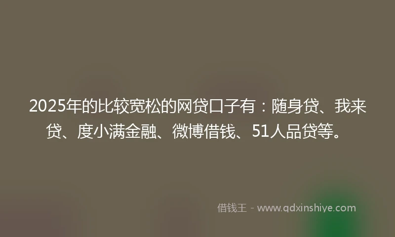 2025年的比较宽松的网贷口子有：随身贷、我来贷、度小满金融、微博借钱、51人品贷等。