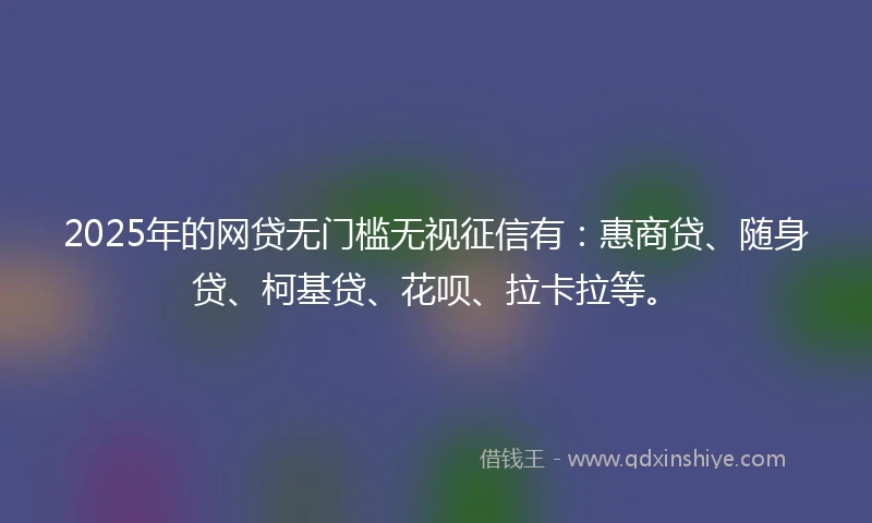 2025年的网贷无门槛无视征信有：惠商贷、随身贷、柯基贷、花呗、拉卡拉等。