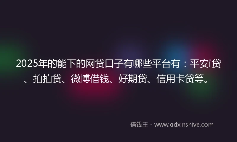 2025年的能下的网贷口子有哪些平台有：平安i贷、拍拍贷、微博借钱、好期贷、信用卡贷等。