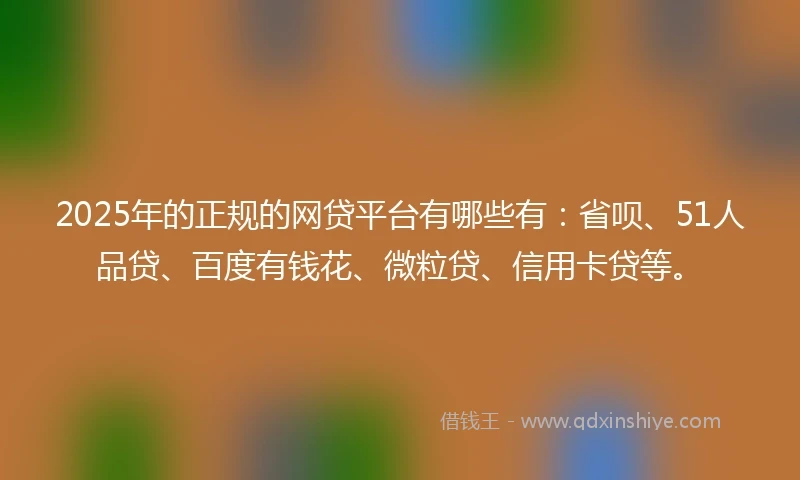 2025年的正规的网贷平台有哪些有：省呗、51人品贷、百度有钱花、微粒贷、信用卡贷等。