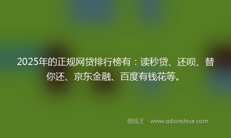 2025年的正规网贷排行榜有：读秒贷、还呗、替你还、京东金融、百度有钱花等。