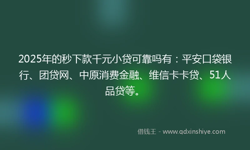 2025年的秒下款千元小贷可靠吗有：平安口袋银行、团贷网、中原消费金融、维信卡卡贷、51人品贷等。