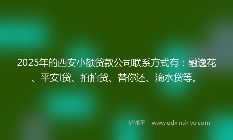 2025年的西安小额贷款公司联系方式有：融逸花、平安i贷、拍拍贷、替你还、滴水贷等。