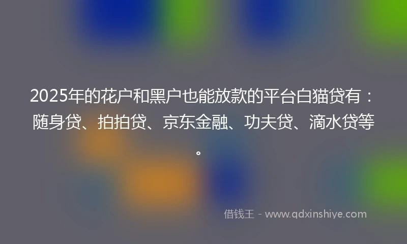 2025年的花户和黑户也能放款的平台白猫贷有：随身贷、拍拍贷、京东金融、功夫贷、滴水贷等。