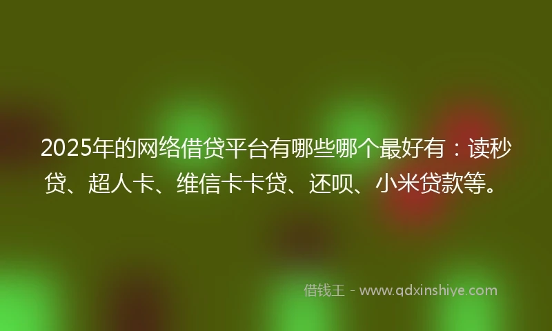 2025年的网络借贷平台有哪些哪个最好有：读秒贷、超人卡、维信卡卡贷、还呗、小米贷款等。