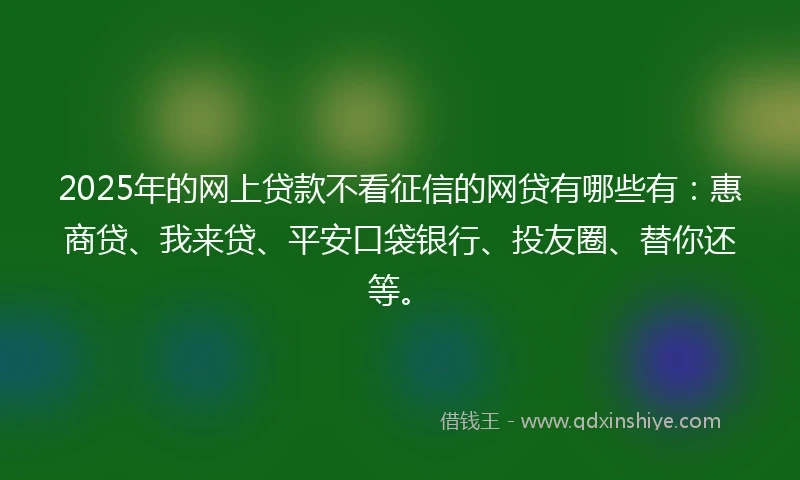 2025年的网上贷款不看征信的网贷有哪些有：惠商贷、我来贷、平安口袋银行、投友圈、替你还等。