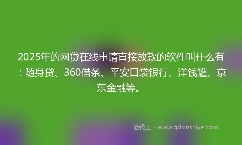2025年的网贷在线申请直接放款的软件叫什么有：随身贷、360借条、平安口袋银行、洋钱罐、京东金融等。