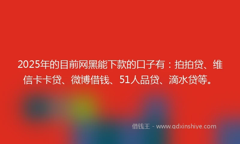 2025年的目前网黑能下款的口子有：拍拍贷、维信卡卡贷、微博借钱、51人品贷、滴水贷等。