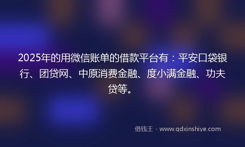 2025年的用微信账单的借款平台有：平安口袋银行、团贷网、中原消费金融、度小满金融、功夫贷等。