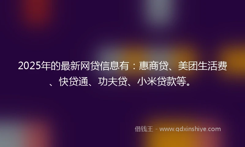 2025年的最新网贷信息有：惠商贷、美团生活费、快贷通、功夫贷、小米贷款等。