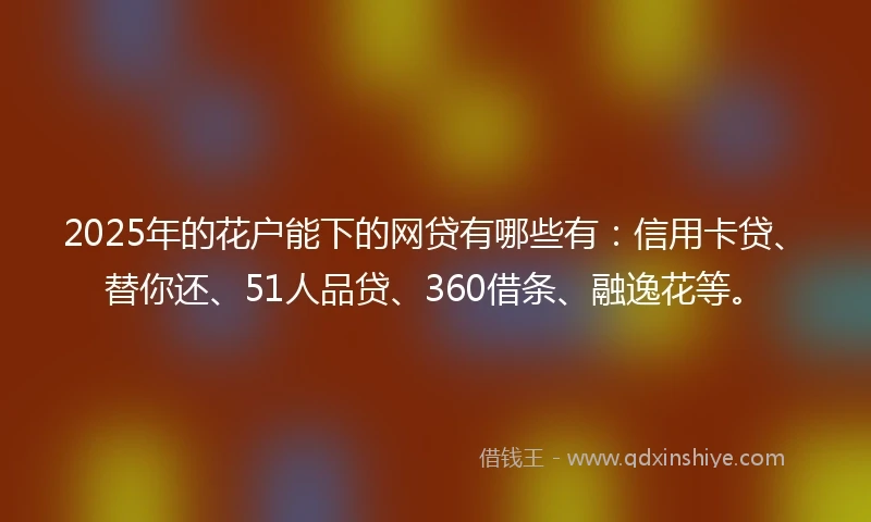 2025年的花户能下的网贷有哪些有：信用卡贷、替你还、51人品贷、360借条、融逸花等。