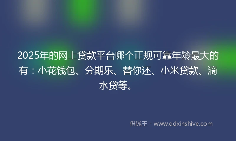 2025年的网上贷款平台哪个正规可靠年龄最大的有：小花钱包、分期乐、替你还、小米贷款、滴水贷等。