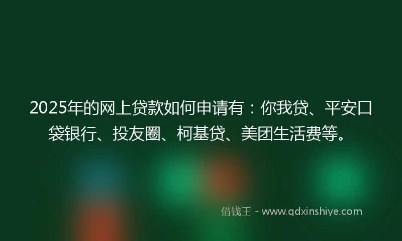 2025年的网上贷款如何申请有：你我贷、平安口袋银行、投友圈、柯基贷、美团生活费等。