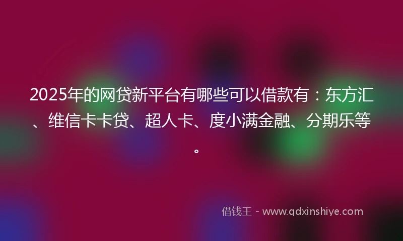 2025年的网贷新平台有哪些可以借款有:东方汇、维信卡卡贷、超人卡、度小满金融、分期乐等。