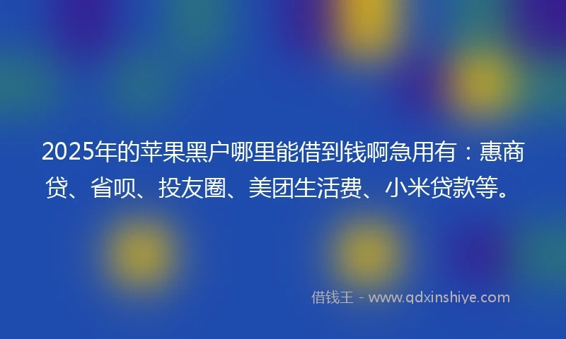 2025年的苹果黑户哪里能借到钱啊急用有:惠商贷、省呗、投友圈、美团生活费、小米贷款等。