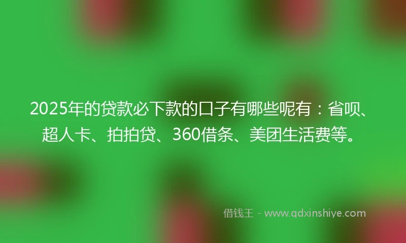 2025年的贷款必下款的口子有哪些呢有：省呗、超人卡、拍拍贷、360借条、美团生活费等。