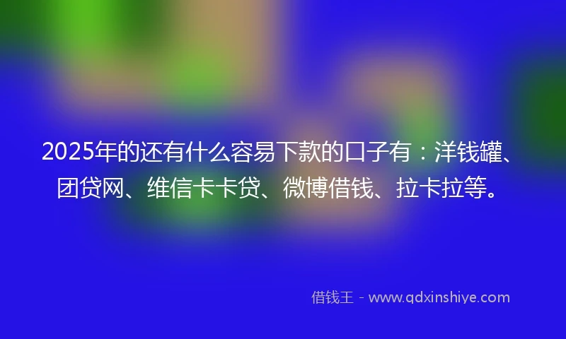 2025年的还有什么容易下款的口子有：洋钱罐、团贷网、维信卡卡贷、微博借钱、拉卡拉等。