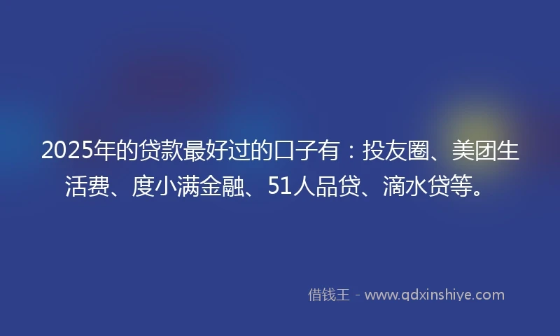 2025年的贷款最好过的口子有：投友圈、美团生活费、度小满金融、51人品贷、滴水贷等。