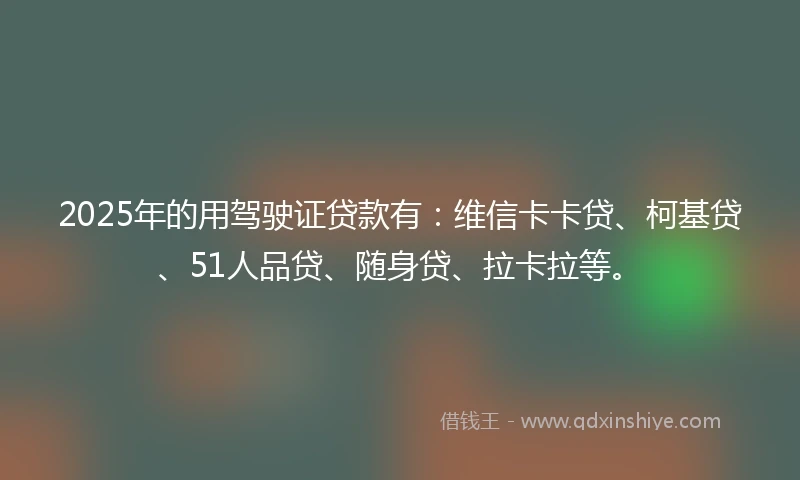 2025年的用驾驶证贷款有：维信卡卡贷、柯基贷、51人品贷、随身贷、拉卡拉等。