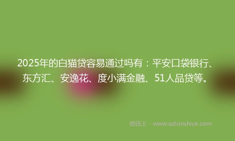 2025年的白猫贷容易通过吗有：平安口袋银行、东方汇、安逸花、度小满金融、51人品贷等。