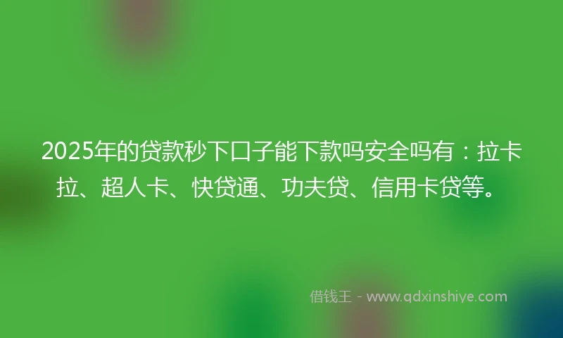 2025年的贷款秒下口子能下款吗安全吗有：拉卡拉、超人卡、快贷通、功夫贷、信用卡贷等。