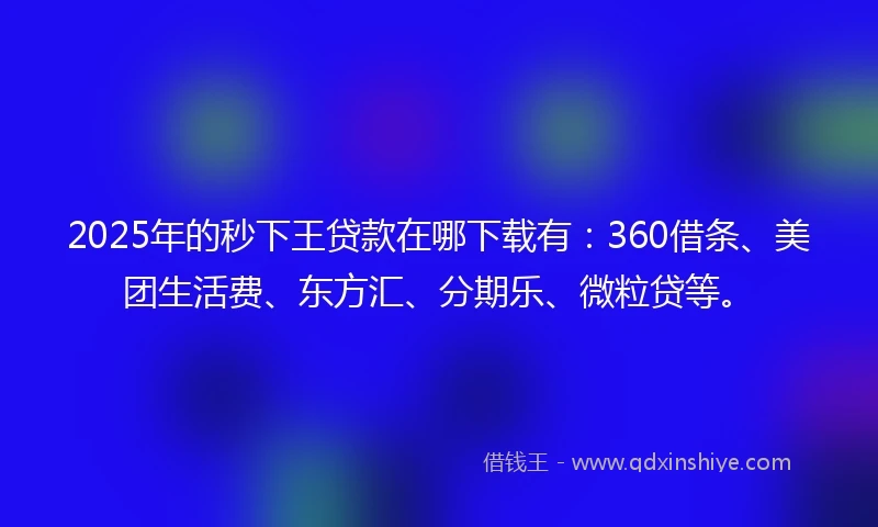 2025年的秒下王贷款在哪下载有：360借条、美团生活费、东方汇、分期乐、微粒贷等。