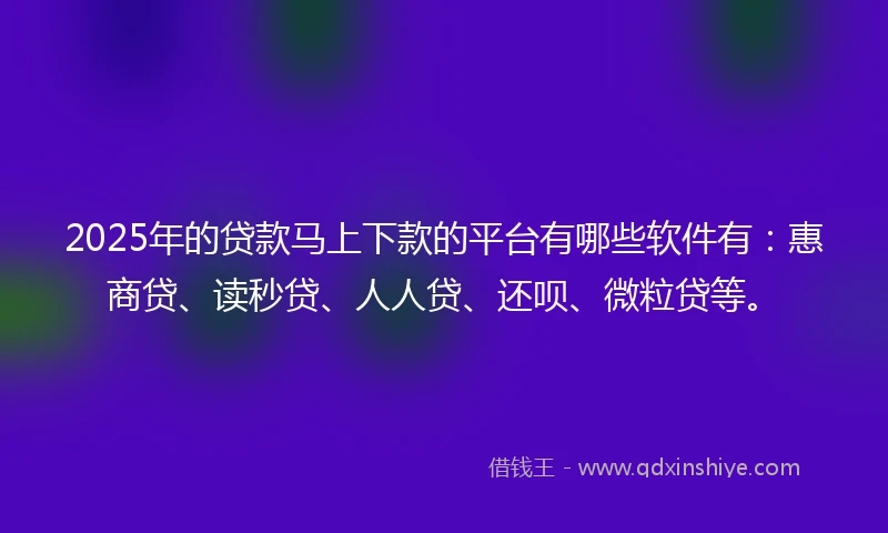 2025年的贷款马上下款的平台有哪些软件有:惠商贷、读秒贷、人人贷、还呗、微粒贷等。