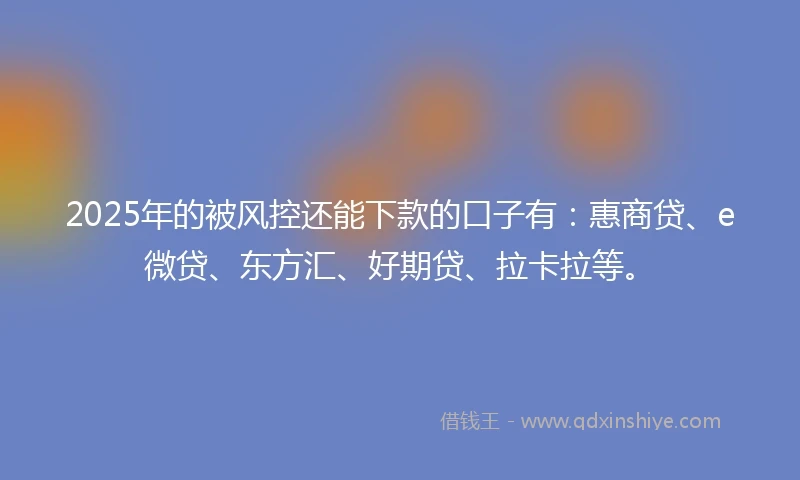 2025年的被风控还能下款的口子有：惠商贷、e微贷、东方汇、好期贷、拉卡拉等。