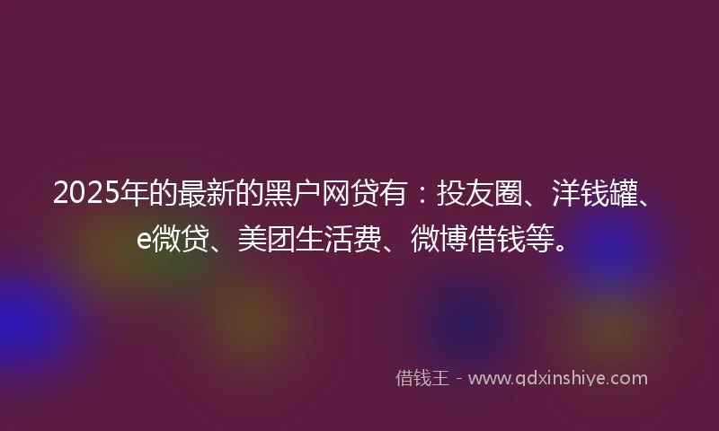 2025年的最新的黑户网贷有：投友圈、洋钱罐、e微贷、美团生活费、微博借钱等。