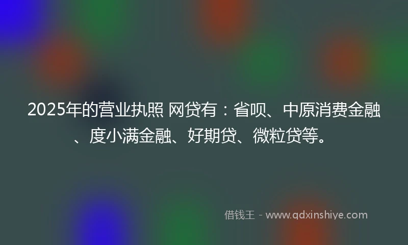2025年的营业执照 网贷有：省呗、中原消费金融、度小满金融、好期贷、微粒贷等。