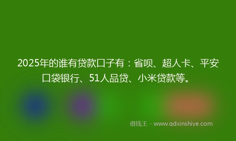 2025年的谁有贷款口子有：省呗、超人卡、平安口袋银行、51人品贷、小米贷款等。