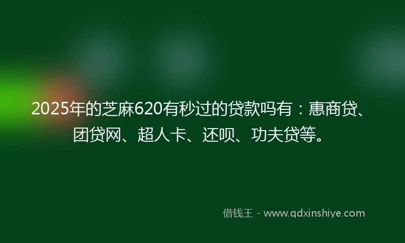 2025年的芝麻620有秒过的贷款吗有：惠商贷、团贷网、超人卡、还呗、功夫贷等。