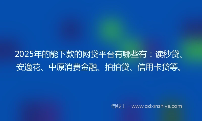 2025年的能下款的网贷平台有哪些有：读秒贷、安逸花、中原消费金融、拍拍贷、信用卡贷等。