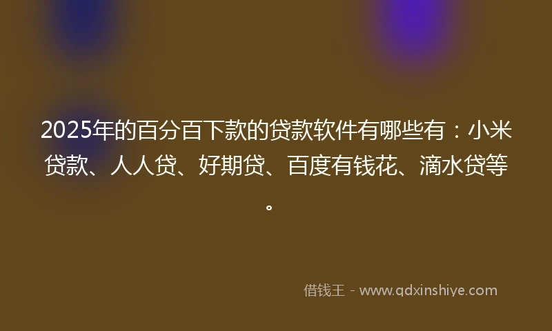 2025年的百分百下款的贷款软件有哪些有：小米贷款、人人贷、好期贷、百度有钱花、滴水贷等。