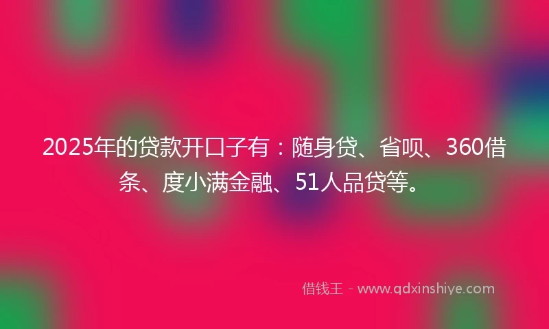 2025年的贷款开口子有:随身贷、省呗、360借条、度小满金融、51人品贷等。
