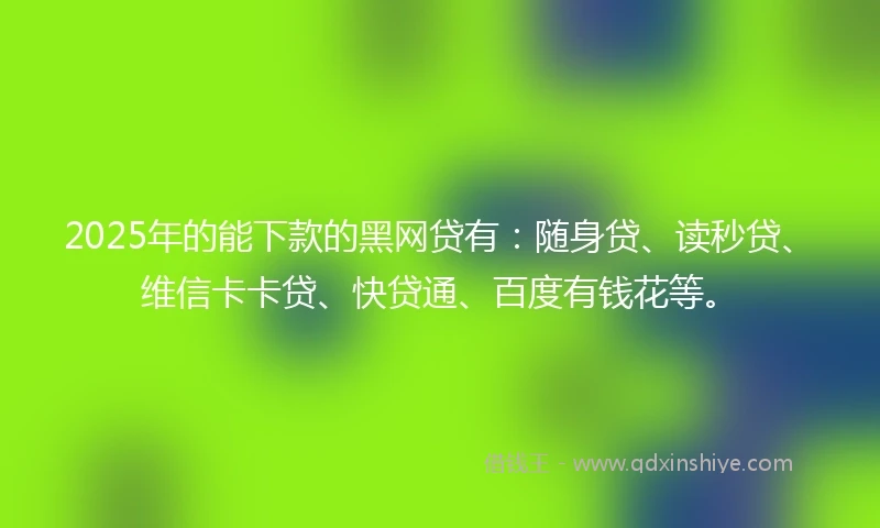 2025年的能下款的黑网贷有：随身贷、读秒贷、维信卡卡贷、快贷通、百度有钱花等。